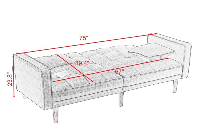 WIIS' IDEA™ Fabric Futon Sleeper Sofa Bed With 2 Pillows