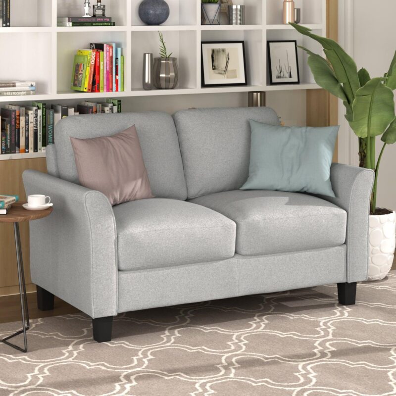 WIIS' IDEA™ Fabric Loveseat Sofa For Living Room - Light Grey