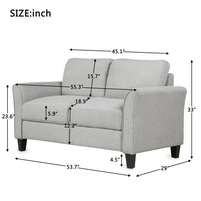 WIIS' IDEA™ Fabric Loveseat Sofa For Living Room - Light Grey