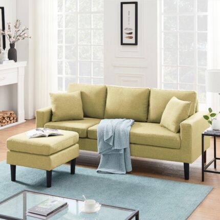 WIIS' IDEA™ Fabric Sectional Sofa With 2 Pillows And Removable Ottoman - Yellow