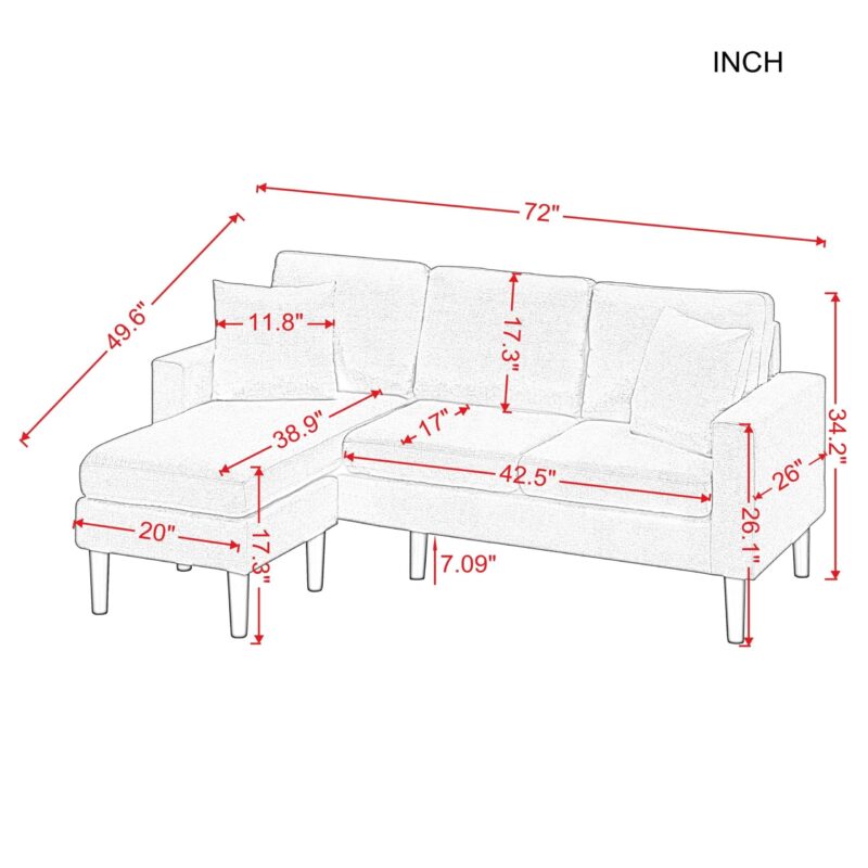 WIIS' IDEA™ Fabric Sectional Sofa With 2 Pillows And Removable Ottoman - Yellow