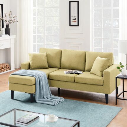 WIIS' IDEA™ Fabric Sectional Sofa With 2 Pillows And Removable Ottoman - Yellow