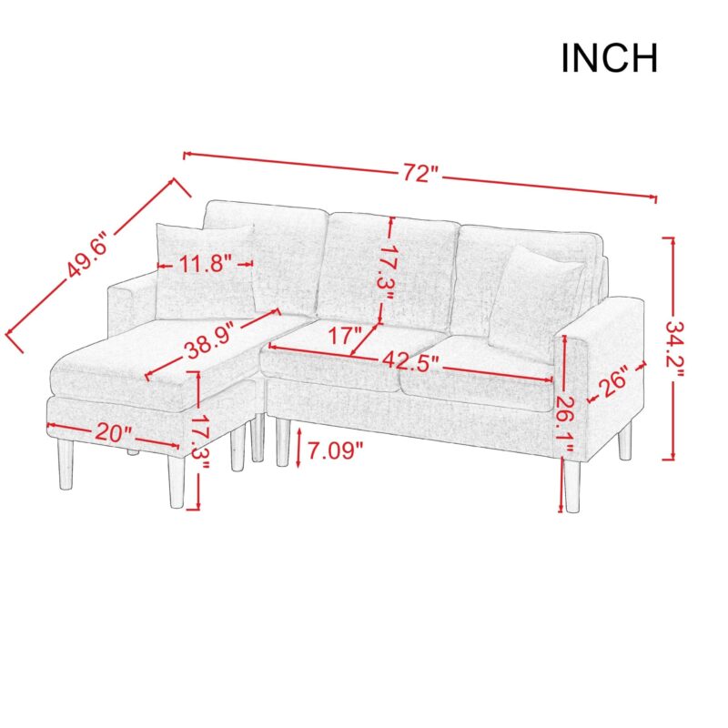 WIIS' IDEA™ Fabric Sectional Sofa With 2 Pillows - Beige