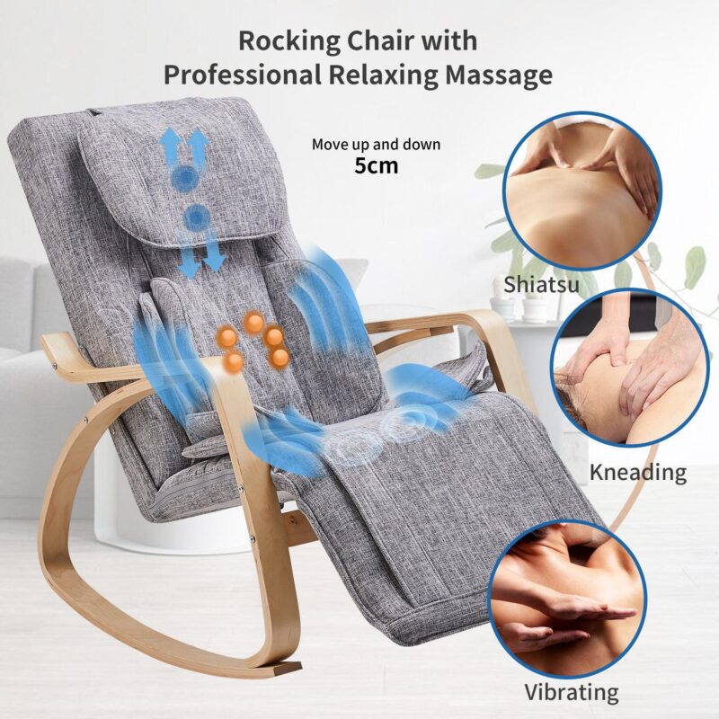 WIIS' IDEA™ Full Massage Function Relax Rocking Armchair With Cotton Fabric Cushion - Grey