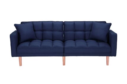 WIIS' IDEA™ Futon Fabric Loveseat Sleeper Sofa With 2 Pillows - Navy Blue