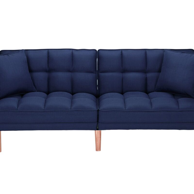 WIIS' IDEA™ Futon Fabric Loveseat Sleeper Sofa With 2 Pillows - Navy Blue