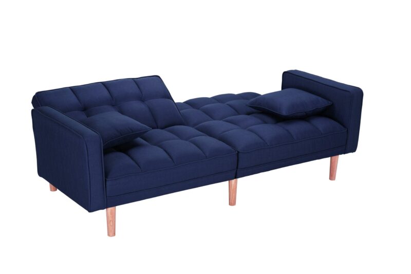 WIIS' IDEA™ Futon Fabric Loveseat Sleeper Sofa With 2 Pillows - Navy Blue