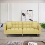 WIIS' IDEA™ Futon Fabric Sleeper Sofa With 2 Pillows - Yellow