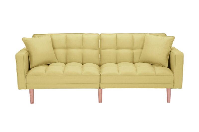 WIIS' IDEA™ Futon Fabric Sleeper Sofa With 2 Pillows - Yellow