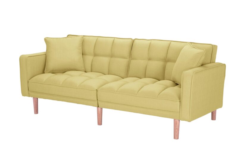 WIIS' IDEA™ Futon Fabric Sleeper Sofa With 2 Pillows - Yellow