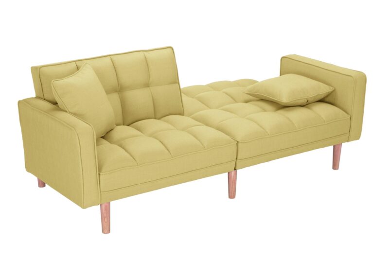 WIIS' IDEA™ Futon Fabric Sleeper Sofa With 2 Pillows - Yellow