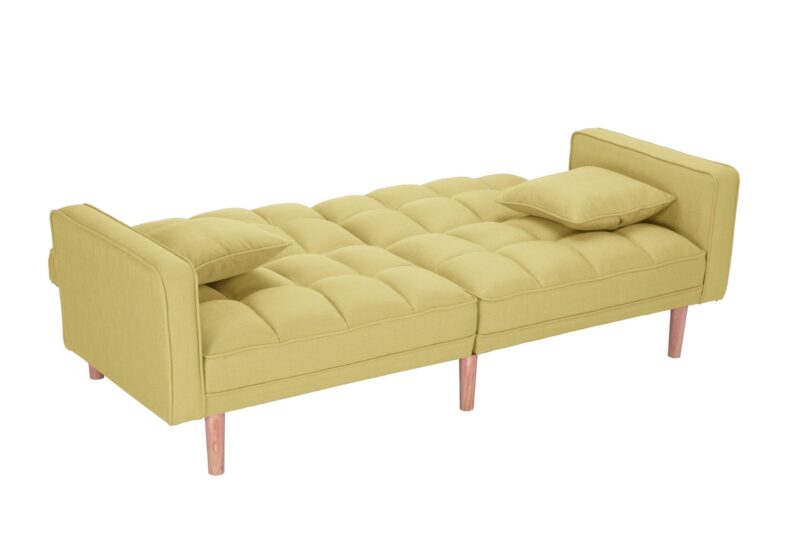 WIIS' IDEA™ Futon Fabric Sleeper Sofa With 2 Pillows - Yellow