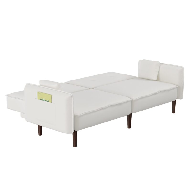 WIIS' IDEA™ Futon Fabric Sofa bed For Living Room with Solid Wood Leg - White