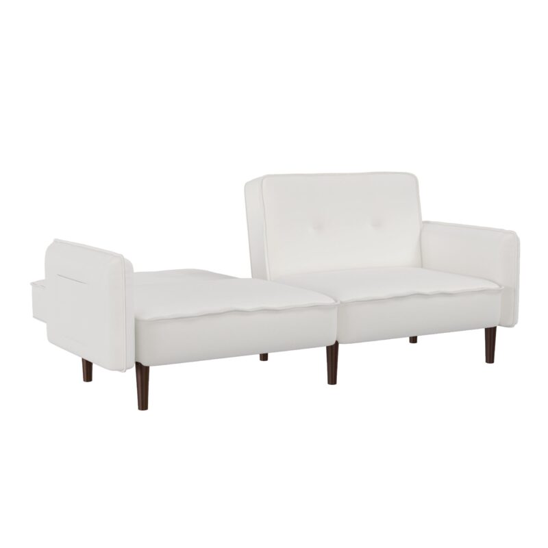 WIIS' IDEA™ Futon Fabric Sofa bed For Living Room with Solid Wood Leg - White