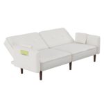 WIIS' IDEA™ Futon Fabric Sofa bed For Living Room with Solid Wood Leg - White