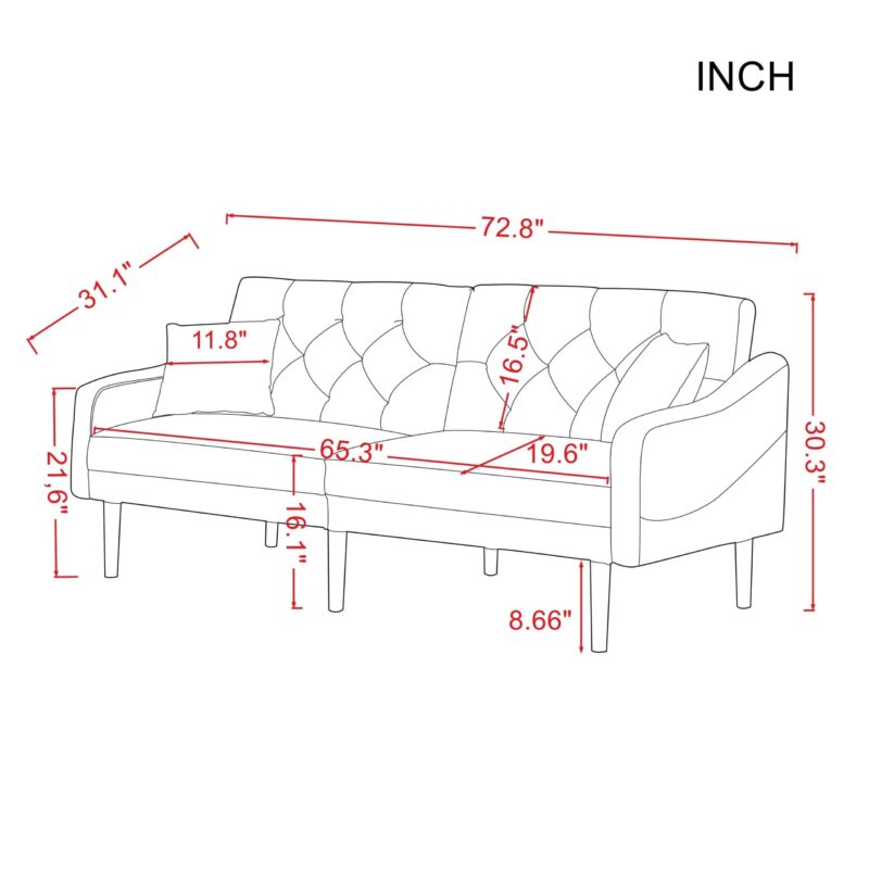 WIIS' IDEA™ Futon Velvet Loveseat Sleeper Sofa Bed With 2 Pillows - Green