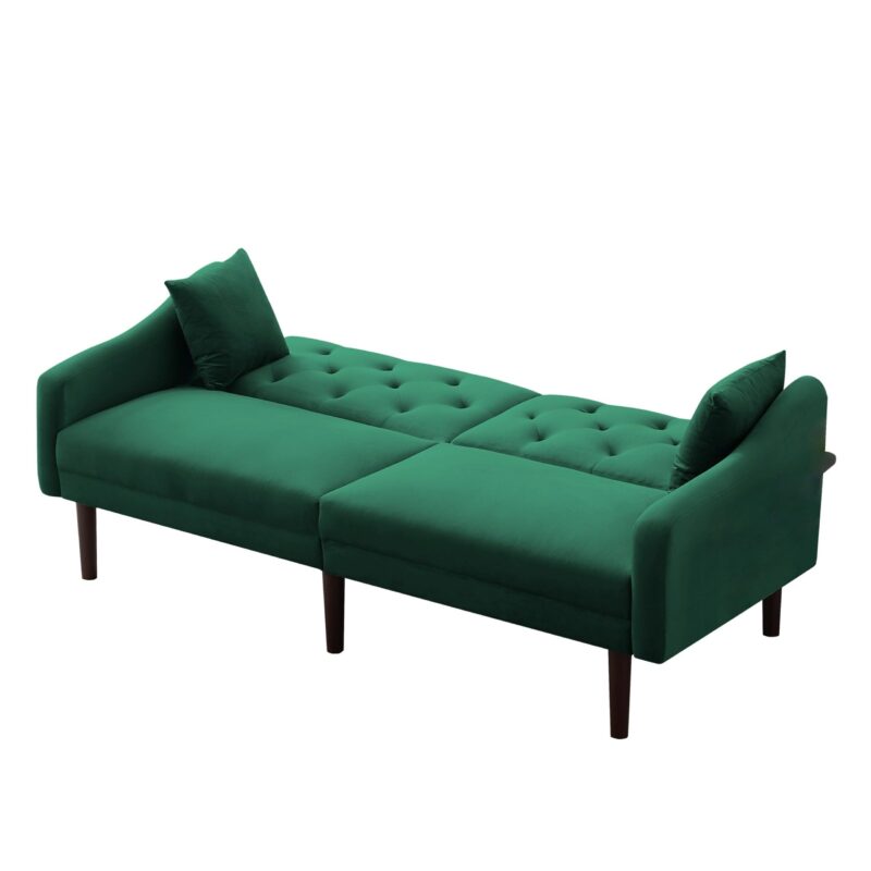 WIIS' IDEA™ Futon Velvet Loveseat Sleeper Sofa Bed With 2 Pillows - Green