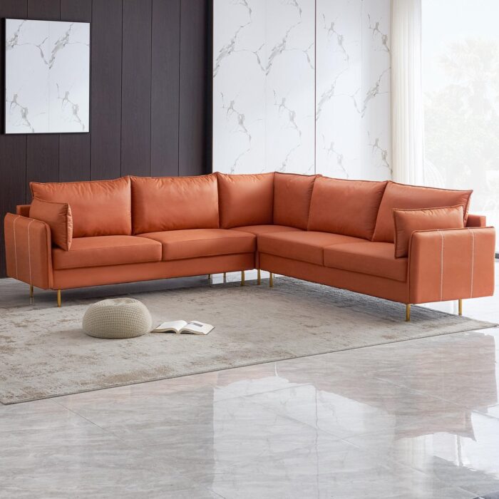 L-shaped Corner Sectional Technical Leather Sofa - Orange