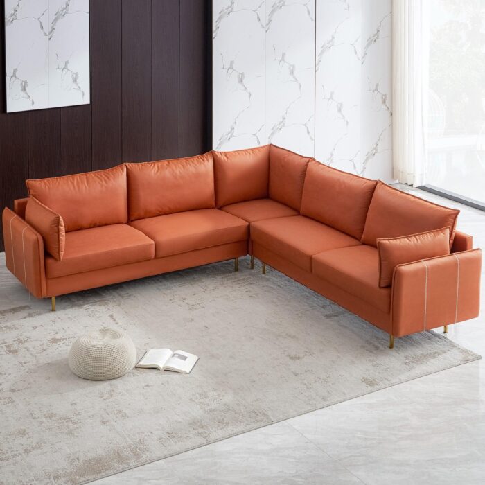 L-shaped Corner Sectional Technical Leather Sofa - Orange