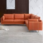 L-shaped Corner Sectional Technical Leather Sofa - Orange