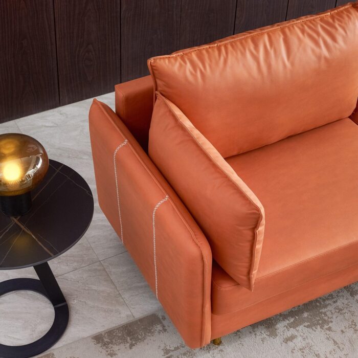 WIIS' IDEA™ L-shaped Corner Sectional Technical Leather Sofa - Orange - WIIS' IDEA™ | Original Furniture Online Store