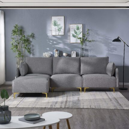 WIIS' IDEA™ L-Shaped  Fabric Sectional Sofa With USB - Grey