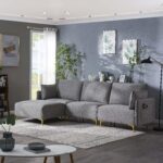 WIIS' IDEA™ L-Shaped  Fabric Sectional Sofa With USB - Grey