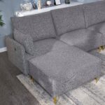 WIIS' IDEA™ L-Shaped  Fabric Sectional Sofa With USB - Grey