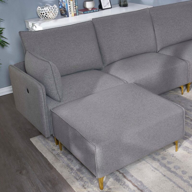 WIIS' IDEA™ L-Shaped  Fabric Sectional Sofa With USB - Grey