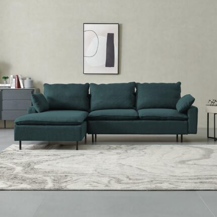 WIIS' IDEA™ L-Shaped Linen Fabric Sectional Sofa With Right Chaise - Emerald - WIIS' IDEA™ | Original Furniture Online Store