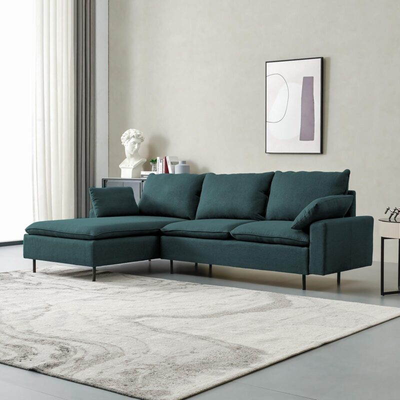 WIIS' IDEA™ L-Shaped Linen Fabric Sectional Sofa With Right Chaise - Emerald - WIIS' IDEA™ | Original Furniture Online Store