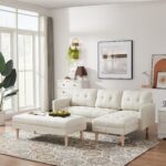 WIIS' IDEA™ L-shaped Sectional Sofa With Ottoman Bench -  Beige