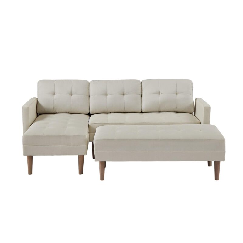 WIIS' IDEA™ L-shaped Sectional Sofa With Ottoman Bench -  Beige