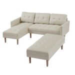 WIIS' IDEA™ L-shaped Sectional Sofa With Ottoman Bench -  Beige