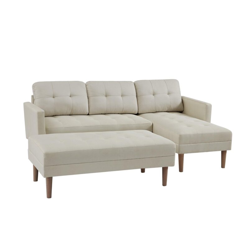 WIIS' IDEA™ L-shaped Sectional Sofa With Ottoman Bench -  Beige