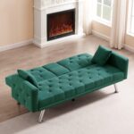 WIIS' IDEA™ Linen Sofa Bed With Square Armrests - Dark Green