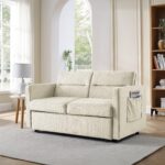 WIIS' IDEA™ Loveseat Sleeper Sofa Bed With Pull-out Bed And Adjsutable Back - Beige