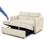 WIIS' IDEA™ Loveseat Sleeper Sofa Bed With Pull-out Bed And Adjsutable Back - Beige