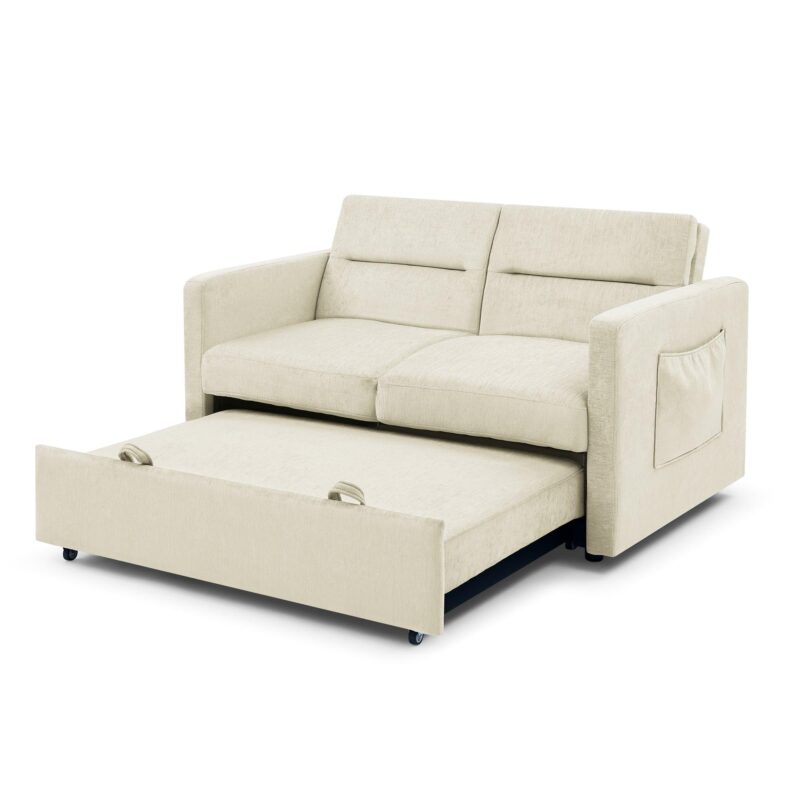 WIIS' IDEA™ Loveseat Sleeper Sofa Bed With Pull-out Bed And Adjsutable Back - Beige