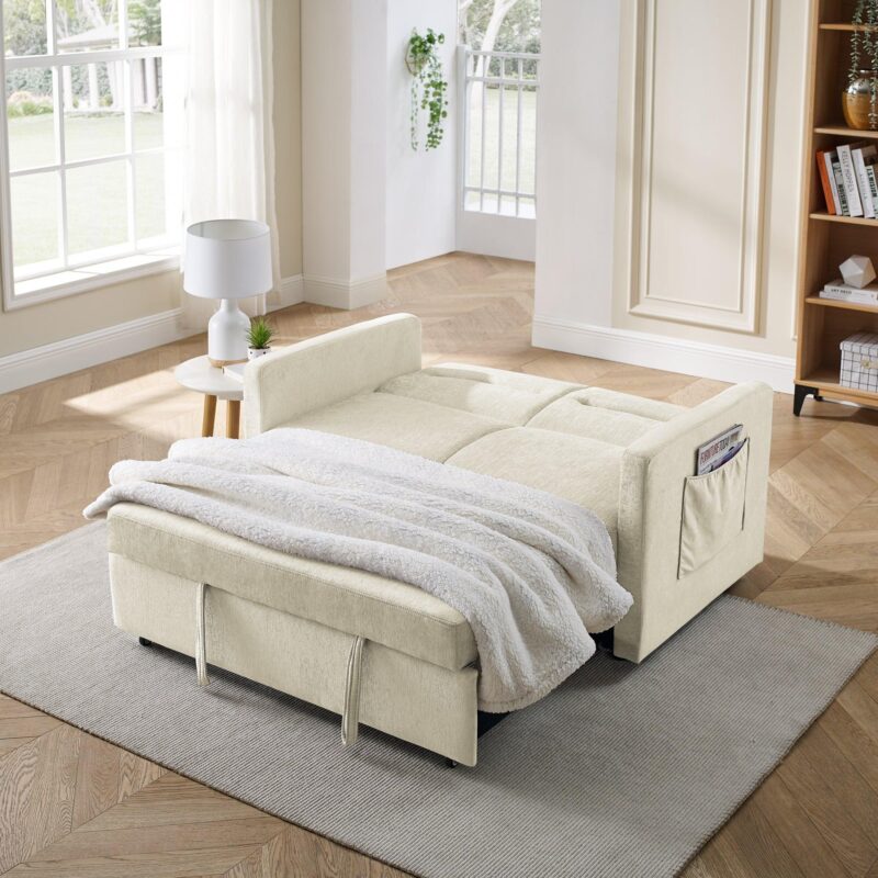 WIIS' IDEA™ Loveseat Sleeper Sofa Bed With Pull-out Bed And Adjsutable Back - Beige