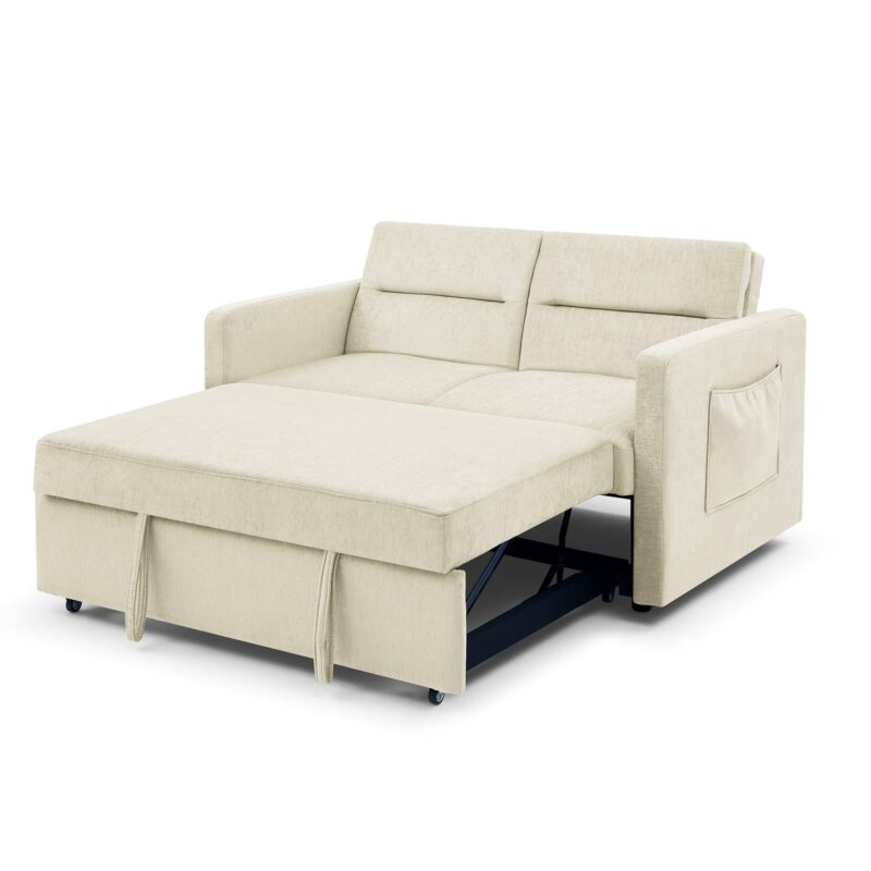 WIIS' IDEA™ Loveseat Sleeper Sofa Bed With Pull-out Bed And Adjsutable Back - Beige