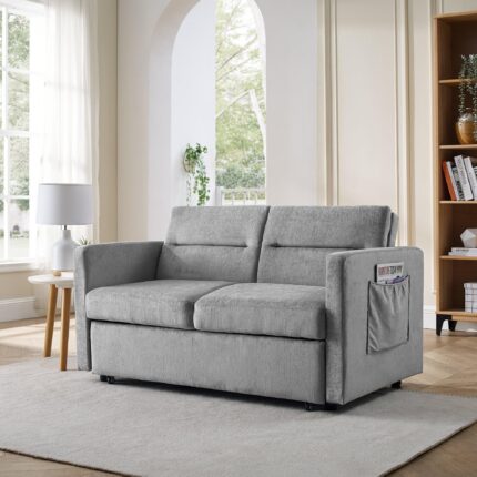 WIIS' IDEA™ Loveseat Sofa Bed With Pull-out Bed And Adjsutable Back - Grey