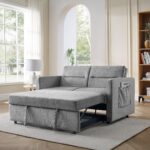 WIIS' IDEA™ Loveseat Sofa Bed With Pull-out Bed And Adjsutable Back - Grey