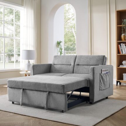 WIIS' IDEA™ Loveseat Sofa Bed With Pull-out Bed And Adjsutable Back - Grey