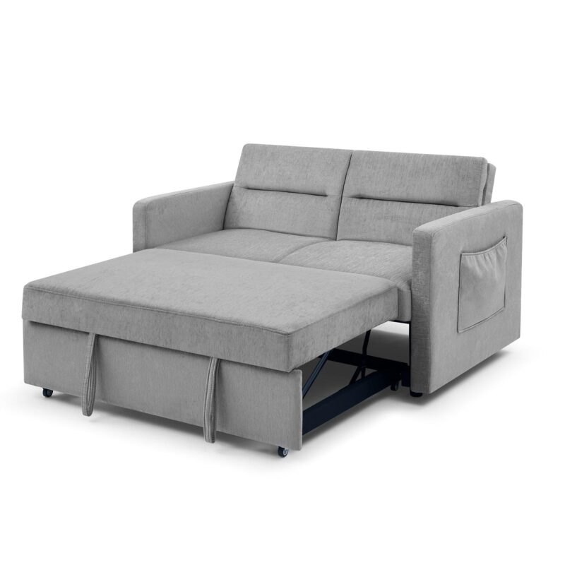 WIIS' IDEA™ Loveseat Sofa Bed With Pull-out Bed And Adjsutable Back - Grey