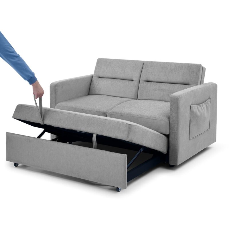 WIIS' IDEA™ Loveseat Sofa Bed With Pull-out Bed And Adjsutable Back - Grey