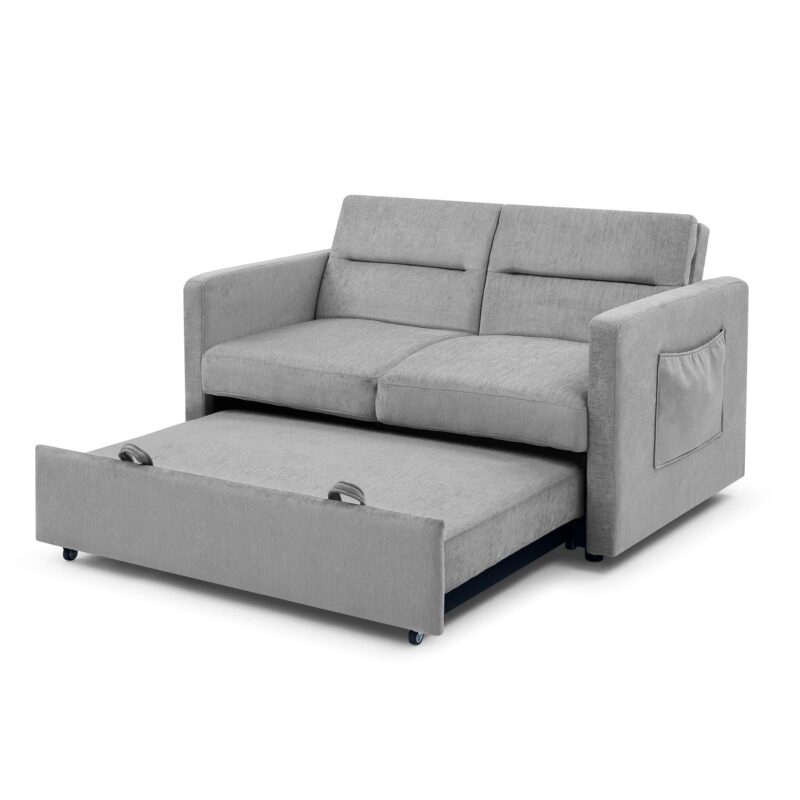 WIIS' IDEA™ Loveseat Sofa Bed With Pull-out Bed And Adjsutable Back - Grey