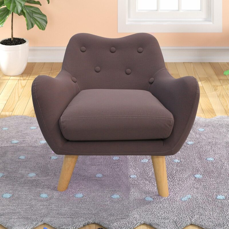 WIIS' IDEA™ Microfibres Fabric Kids Armchair Sofa With Wooden Legs - Brown