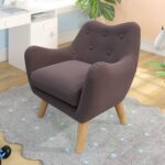 WIIS' IDEA™ Microfibres Fabric Kids Armchair Sofa With Wooden Legs - Brown