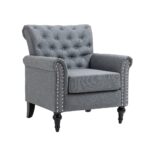 WIIS' IDEA™ Mid-Century Modern Linen Accent Armchair WithTufted Back And Wood Legs - Grey